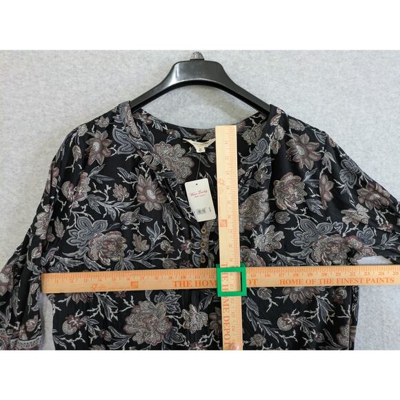 Lucky Brand Floral Top Women 1X Black Split V Neck 3/4 Sleeve Relax Fit Boho NWT - Picture 6 of 14